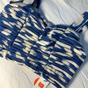 SANTORINI BEACH VACATION V-NECK ABSTRACT RUCHED CROP TANK TOP